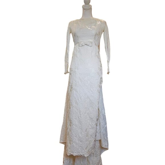 Vintage 50s 60s Womens Size 0 Ivory‎ Wedding Gown Longsleeve Attached Cape Train - Picture 2 of 16
